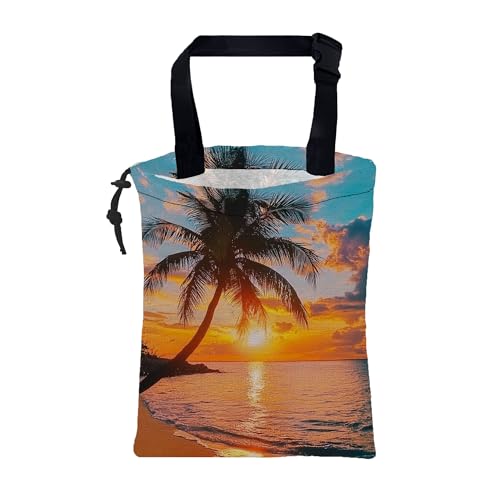 Car Garbage Bag Palm Tree Sunset at a Beach Hanging Canvas Car Trash Bag Drawstring Car Back Seat Organizer for Car Back Front Seat Console with Adjustable Buckle - color: Palm Tree Sunset at a Beach