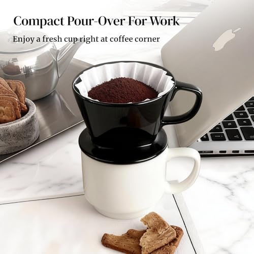 DOWAN Pour Over Coffee Maker, Non-Electric Pour Over Coffee Dripper, Manual Brew Maker, Single Cups Porcelain Slow Brewing Accessories for Gifts, Black - color: Black