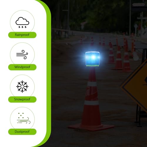 2 Pcs Solar Strobe Warning Traffic Light 360 Degree Single Column IP65 Waterproof Emergency Strobe Flashing Barricade Safety Road Construction Traffic Light(Blue,Stand) - color: Blue, size: Stand