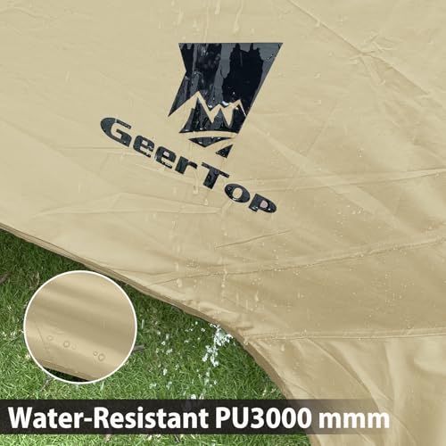 GEERTOP Portable Backpacking Tent Tarp 17 x 10 ft Large Hammock Rain Fly Tarp Shelter Camp Awning for Outdoor Travelling - No Includes Poles - color: Vanilla Khaki