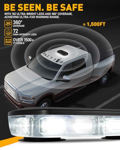HLauto 700A Rooftop Emergency Strobe Lights Bar, 72 LED White Mini Beacon Safety Flashing Warning Traffic Lights Bar w/Magnetic Base for 12-24V Trucks, Construction Vehicles, Snowplow, Cars - color: White