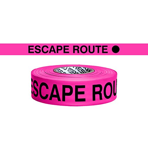 NO Adhesive, Presco PresGlo Printed Roll Flagging Tape, 1-1/2 in. x 50 yds. (Neon Pink/Black Escape Route)