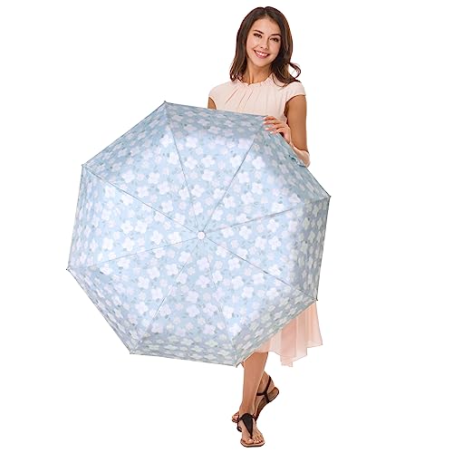 Cuby UV Sun Umbrella Compact Folding Travel Umbrella Auto Open and Close for Windproof, Rainproof & 99.9% UV Protection Parasol with Black Anti-UV Coating (Blue Jasmine) - color: Blue Jasmine