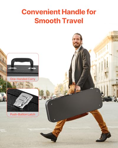 VEVOR Electric Guitar Hard Case, 43.11 in Rectangular Guitar Hard Case, With Lock Latch Keys Handle, PVC Padding Soft Lining Water-Resistant Hard Shell Guitar Cases, for 39 in Electric Guitars, Black | 43.11 Inch Hard-Shell Case with PVC Padding Soft Lini