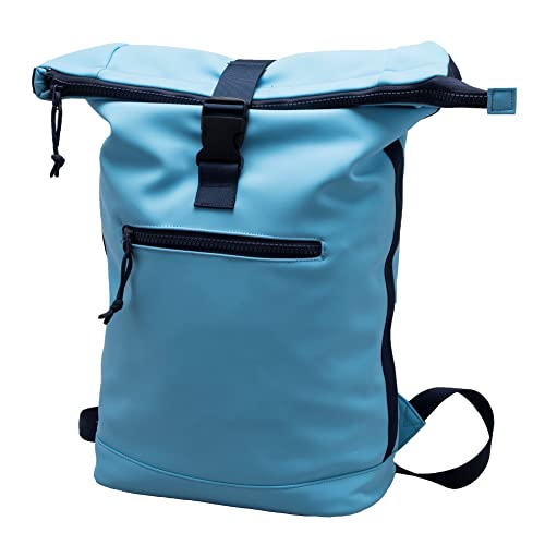 X RAY Roll Top Laptop Backpack for Men Women, PU Leather Expandable Roll Up Backpack Capacity Adjustable 22L & Fits 15.6" Laptop, Carolina Blue/Navy - color: Carolina Blue/Navy