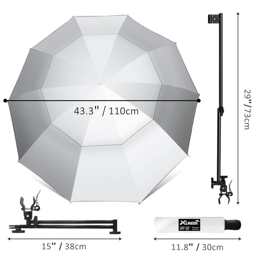 XLINGZA UPF 50+ Beach Umbrella with Adjustable Universal Clamp - style: Double Layer/Manual/L