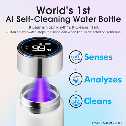 VSITOO S1 Lite 15oz Insulated Stainless Steel Self-Cleaning Water Bottle - color: White, size: 15 Ounces