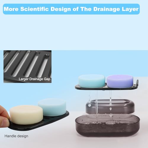 HAYSNA Solid Shampoo Bar Holder, Large Bar Soap Holder, Travel Soap Container, Soap Box with Draining Layer, Soap Case for Bathroom, Traveling, Gym, Camping (Black Style-1-Large) - color: Black Style-1-large