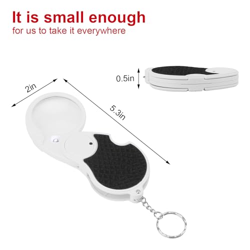 Rongon 5X Magnifying Glasses with Light, Keychain Pocket Folding Magnifier | Keychain loop pocket handheld folded magnifier jeweler loupe for reading hobby travel stamp jewelry inspection (4PCS) - color: Black-4pcs
