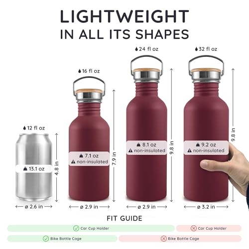 Bambaw 16 oz Water Bottle Non-insulated, Metal Water Bottle Red, Single Walled Stainless Steel Water Bottle, Leak Proof Water Bottle for School, BPA Free Water Bottle no Straw – Red Berry - color: Red Berry, size: 16 oz