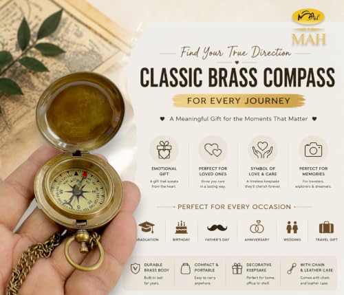 Brass Compass Gift – Push Button Compass Keepsake Gift for Son, Boys, Men, Graduation Gift, Birthday Gift Idea, Inspirational Motivational Gift for Him, Unique Gift Idea, Collectible Desk Decor - style: Brass Compass Gift – Antique Edition 2