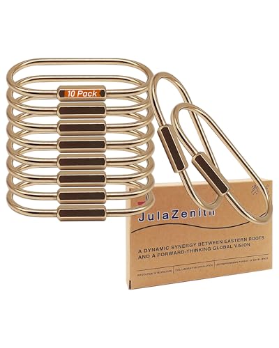 Gold Carabiner Keychain 10-Pack, Brass Screw Lock Key Ring