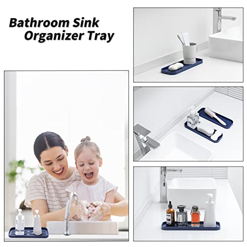 MicoYang Silicone Kitchen Sink Organizer Tray for Multiple Usage,Eco-Friendly Sponges Holder for Kitchen Bathroom Counter or Sink,Dish Soap Dispenser,Scrubber,Bottle,Cup (Navy Blue, 12"×4") - color: Navy Blue, size: 12" x 4" x 0.7"