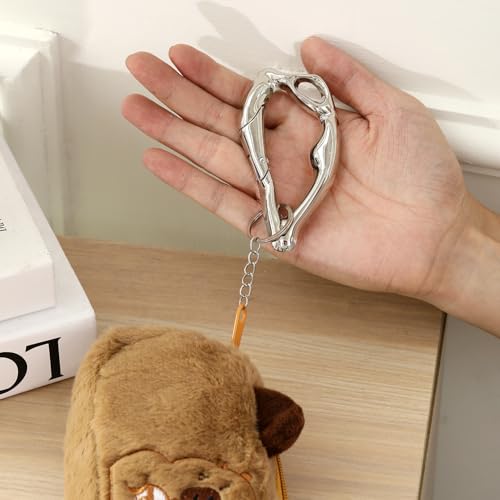 Cute Y2K Carabiner Keychain Clips Irregular Cool Multi-Use Large Heavy Duty Carabiner Hook Key Ring Outdoor Accessories Buckle - color: Silver Tone Big