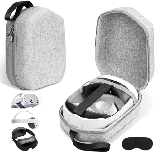 sarlar VR Carrying Case for Meta Quest 3S/3/2, Steam Fream, Original Strap | Odor-Free Felt Hard Shell for Quest and Apple Vision Pro, with Secure Straps and Lens Protector Cover - size: S/For Official Original & Elite Strap