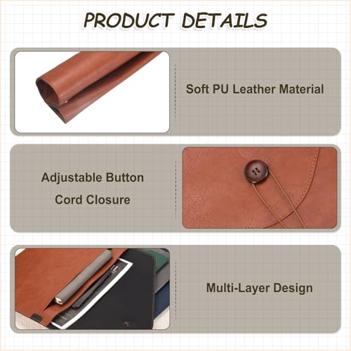 PATIKIL 2Pcs Leather Folder, 14x10 Leather Document Holder File Folder PU Pouch Bag Portfolio File Organizer Button Personal Envelope Waterproof for Traveling Office Men Gift, Blue - color: Gray, Black