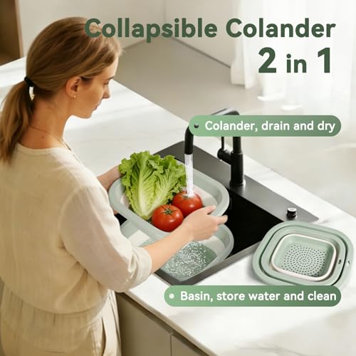 3 Sets 2 in 1 Collapsible Colander and Sink Basin - Collapsible Strainer with Collapsible Wash Basin for Kitchen, RV Camping, Foldable Fruit Vegetable Washing Basket, 2QT 4QT 8QT, Blue - color: Blue, size: S+M+L