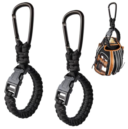 2 PCS Baseball Glove Clip for Hanging Bags, Paracord Gear Holder with Hook Clip, Portable Sports Equipment Drying Rack for Baseball Softball Gloves, Travel Accessory for Athletes - style: 2-Black