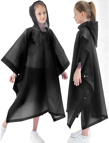 2 Pack Raincoats for Kids, Kids Rain Jacket Reusable Rain Ponchos for Boys and Girls - color: Black