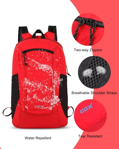 GOX Foldable 20l Backpack For Travel Lightweight Hiking Packable Daypack for Men Travel Camping Outdoor Bag Women (Red) - color: Red