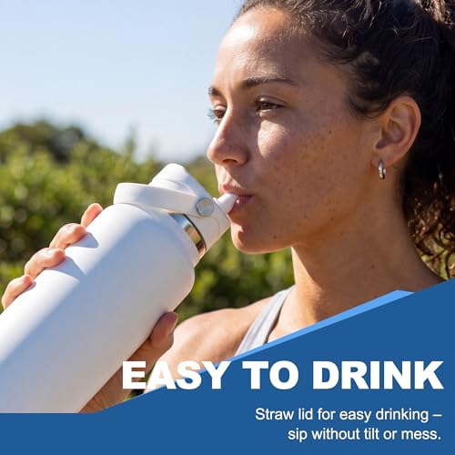 Straw Lid for Hydro Flask 12 16 18 20 32 40 oz, Lid with Straw for Wide Mouth Water Bottle, Leakproof Sports Water Bottle Top Compatible with Hydroflask with Flexible Soft Handle - color: White