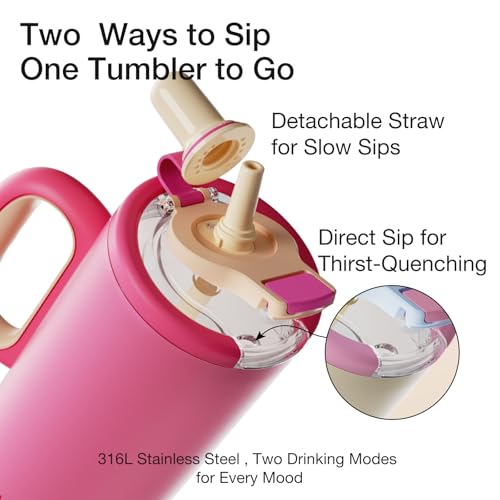 BABLOV Ceramic Lined Tumbler with Straw 40oz Insulated Coffee Tumbler - color: Berry, size: 40 Ounces