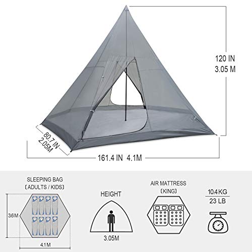 KAZOO Family Camping Tent Large Waterproof Tipi Tents 8 Person Room Teepee Tent Instant Setup Double Layer - color: Beige