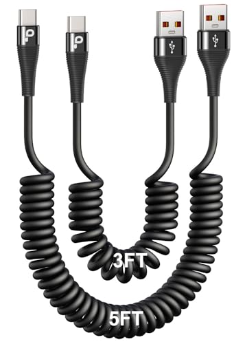 Coiled USB C Cable Fast Charging for Car 3FT/5FT, USB A to USB C Cable | Type C Charge Cord USB-C Charging Cable Compatible with iPhone 17/16/15/Samsung Galaxy S20 and More USB C Devices-Black - color: Black, size: 3FT/5FT, style: USB A to USB C
