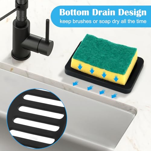 Topsky 2Pcs Soap Dish Holder, Non-Slip Bathroom Accessories Silicone Soap Case Saver, Sink Deck Bathtub Shower Dish Soap Drainer, Silicone Holder for Soap, Sponges, Scrubber (Black-2pcs) - color: Black-2pcs