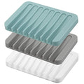 Self Draining Soap Dishes, 3 Pcs Silicone Soap Saver, Waterfall Drainer Soap Holder for Bathroom, Extend Soap Life, Keep Soap Bars Dry Clean & Easy Cleaning (White, Gray, Teal) - color: White/Grey/Teal