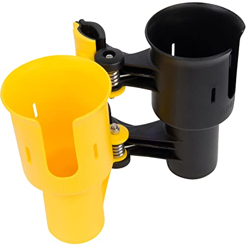 ROBOCUP, (Yellow & Black), Patented Clamp On Boat Cup Holder |Multifunction Dual Drink Caddy for Fishing Poles, Tools, Net, Gaff |Portable Storage for Boating, Beach, Umbrellas, Golf Carts, Strollers - color: Yellow & Black, size: Standard Spring
