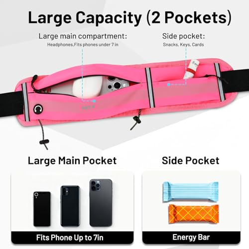 MIER Running Belt for Women & Men, Fanny Pack with Marathon Bib Clip, Pink - color: Pink