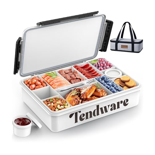 Chilled Portable Snackle Box Container with Ice Pack, Divided Serving Tray with Insulated Bag, Beach Essentials for Summer, Snack Containers for Road Trip Charcuterie Snack Picnic, White - color: White