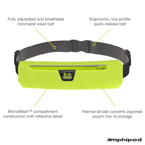Amphipod AirFlow MicroStretch Plus Belt, Ultra-Light Runners Waist Pack - color: Hi-Viz/Silver