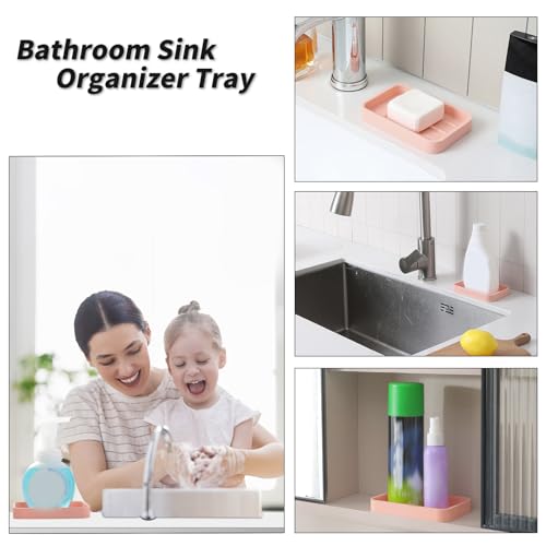 MicoYang Silicone Kitchen Sink Organizer Tray for Multiple Usage,Easy Clean Sponges Holder for Kitchen Bathroom Counter or Sink,Dish Soap Dispenser,Scrubber,Bottle,Cup Pink 4.9”x 3.2” - color: Pink, size: 4.9" x 3.2" x 0.7"
