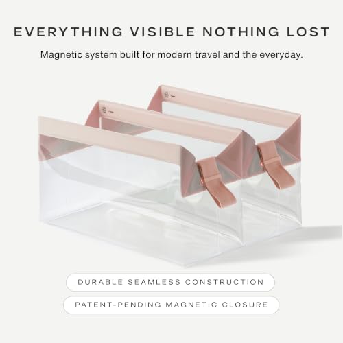 Cadence Parcel - Clear Travel Kit with Zipperless Magnetic Closure - Rose, Extra Large - Durable, Leak-Resistant and TSA Approved Toiletry Bag - Modular Organization - Recycled TPU (4 Qt) - color: Rose, size: Extra Large
