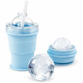 Foldable Ice Ball Cup with Straw, 2-in-1 Silicone Mold & Collapsible Travel Tumbler, Large 6cm Sphere Maker, Portable Drink Cup, 325ml (BLUE) - color: Blue