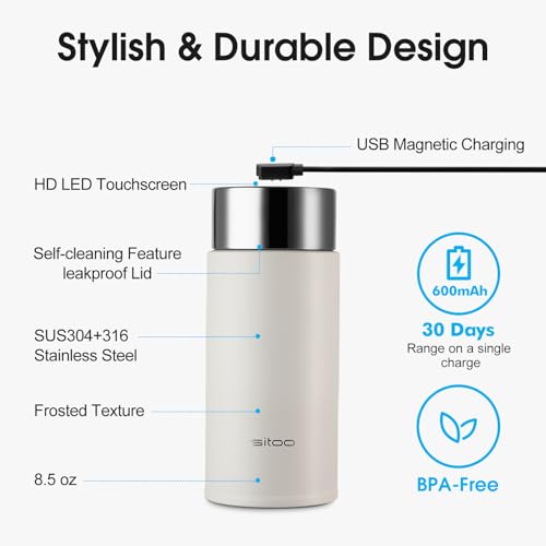 VSITOO S1 Lite Mini 8.5oz Insulated Self-Cleaning Water Bottle for Purse - color: White, size: 8.5 Ounces