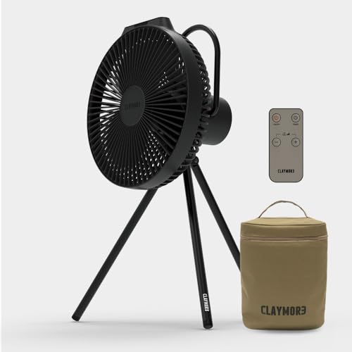 Claymore V1040 Black Rechargeable Portable Fan – 10,400mAh Power Bank Function Remote Control 4-Speed Quiet BLDC Air Circulator USB-C Charging 23 Hrs Runtime for Camping, Indoor, Outdoor - style: V1040 (Black)