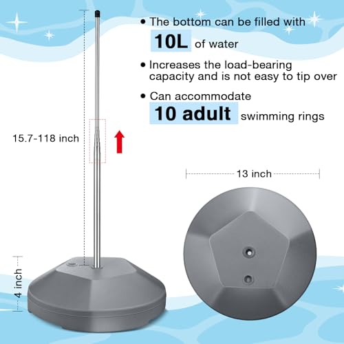 Pool Float Storage Rack Pool Float Holder Stainless Steel Equipment Holder Water Filling Base Portable Scalable Outdoor Rack for Swimming Outdoor Storage(13 x 118 in,Gray) - color: Gray, size: 13 x 118 in