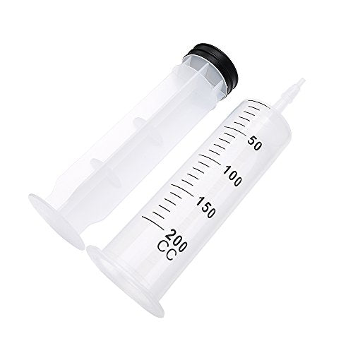 5 Pack 200ml Syringe with Cap, Individually Sterile Sealed Large Plastic Syringes for Scientific Labs, Liquid Measuring, Pet Feeding, Oil Transfer, Glue Dispensing and Plant Care - size: 200 ml