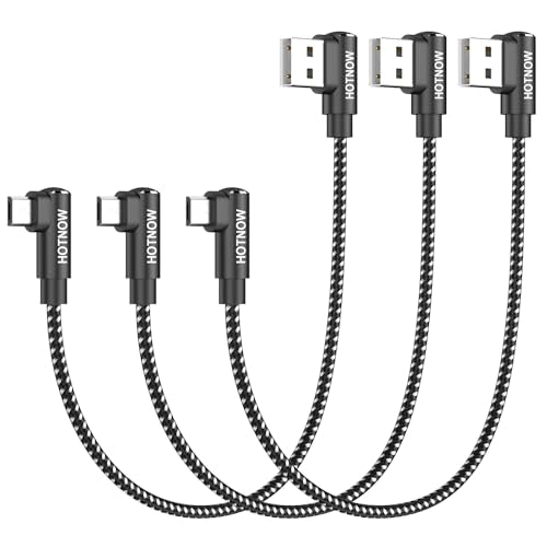 Short Right Angle USB A to Micro USB 90 Degree Cable 1FT 3 Pack | 90°angled short 12inch braided micro usb 2.1A fast charging for Galaxy S7 S6 S5 power banks & Android Micro Connector - size: 1FT