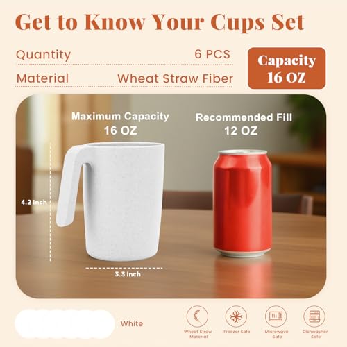 Homienly Coffee Mug Set - Wheat Straw Cups, Alternative to Plastic Coffee Cups Reusable | Unbreakable for Hot Chocolate, Tea, & Coffee | Microwave Safe, Dishwasher Safe Drinking Cups (White) - color: White, size: 16 Ounces