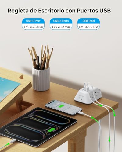 TROND Desk Clamp Power Strip, Desk Charging Station with 5 AC Outlets | Surge Protector with 3 USB Ports, Fit 1.97in Tabletop Edge Thick, 10FT Extension Cord for Home Office Desk Accessories, White - color: White, size: 10FT (2U1C)
