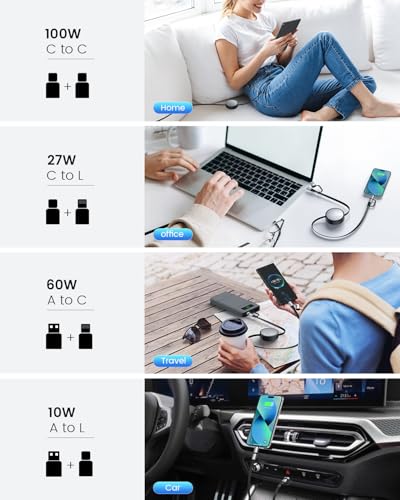 CAFELE 4-in-1 100W Retractable USB C Charging Cable with USB C/A to L/Type C 5A Fast Charging, Multi Charger Cord for Multiple Devices, Phone 17/16/15/14, Galaxy S24/S23, MBook, Pad (3.6ft) - color: Grey-1