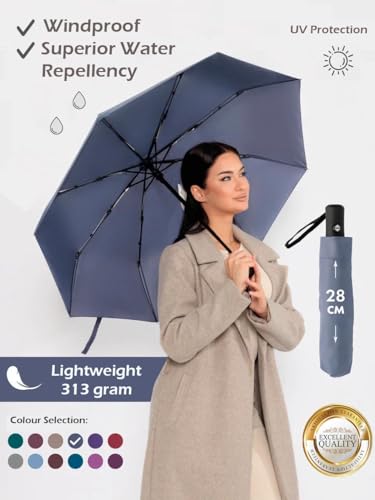 Windproof Travel Umbrella - Compact, Light, Full Automatic Open/Close - Folding Backpack Umbrella for Rain & Sun UV Preotection For Men & Women, Unbreakable 8 Fiberglass Ribs UK Design - color: Graphite