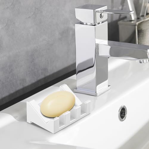 Silicone Soap Dish,1PCS Self Draining Soap Holder,White | Self draining silicone soap dish with drainage,waterfall design keeps bar soap dry,extended soap holder for shower,bathroom - color: 1*white