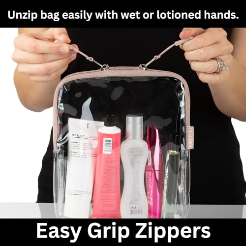 Taupe TSA Approved Clear Toiletry Bag Quart Size for 3-1-1 Liquids & Other Items + Paper Soap Sheets for Travel Comes in 1 Case with 50 Sheets