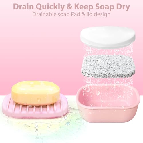 Leakproof Silicone Travel Soap Case with Drainage Layer, Silicone Bar Soap Holder Compact Portable Shatterproof Soap Container Box for Bathroom Gym Camp Travel Toiletries (Pink, Drainage Lid) - color: Pink, size: Drainage Lid