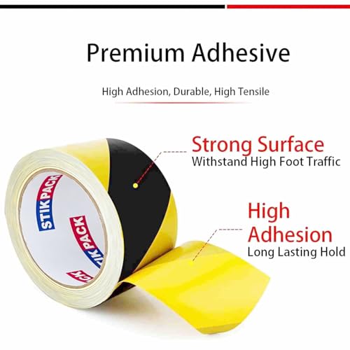 1 Pack Industrial Safety Floor Marking Tape, Black and Yellow Stripes, 2 Inches x 108 Feet, Safety Caution Tape, No Residue, Strong Adhesive, for Outdoor Construction Warning, Danger Zone